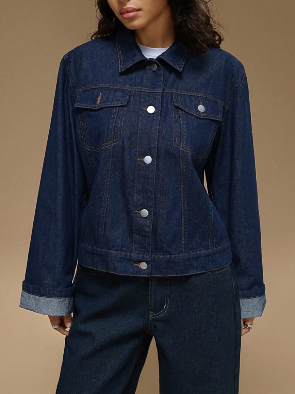 Indigo Classic Denim Trucker Jacket with Cuffed Sleeves